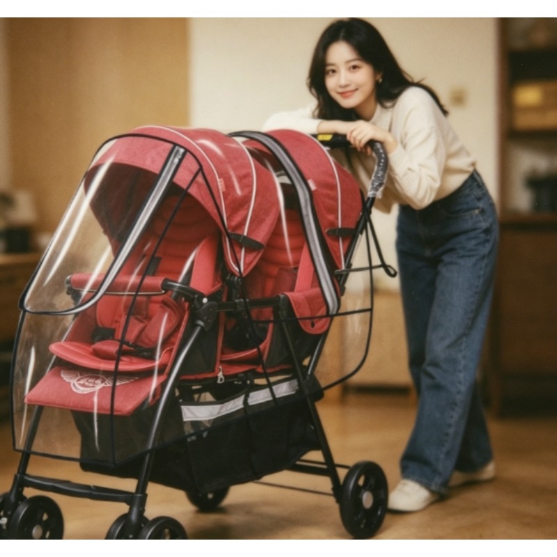 Stroller Rain Cover - Double Seat Baby Stroller Waterproof Cover