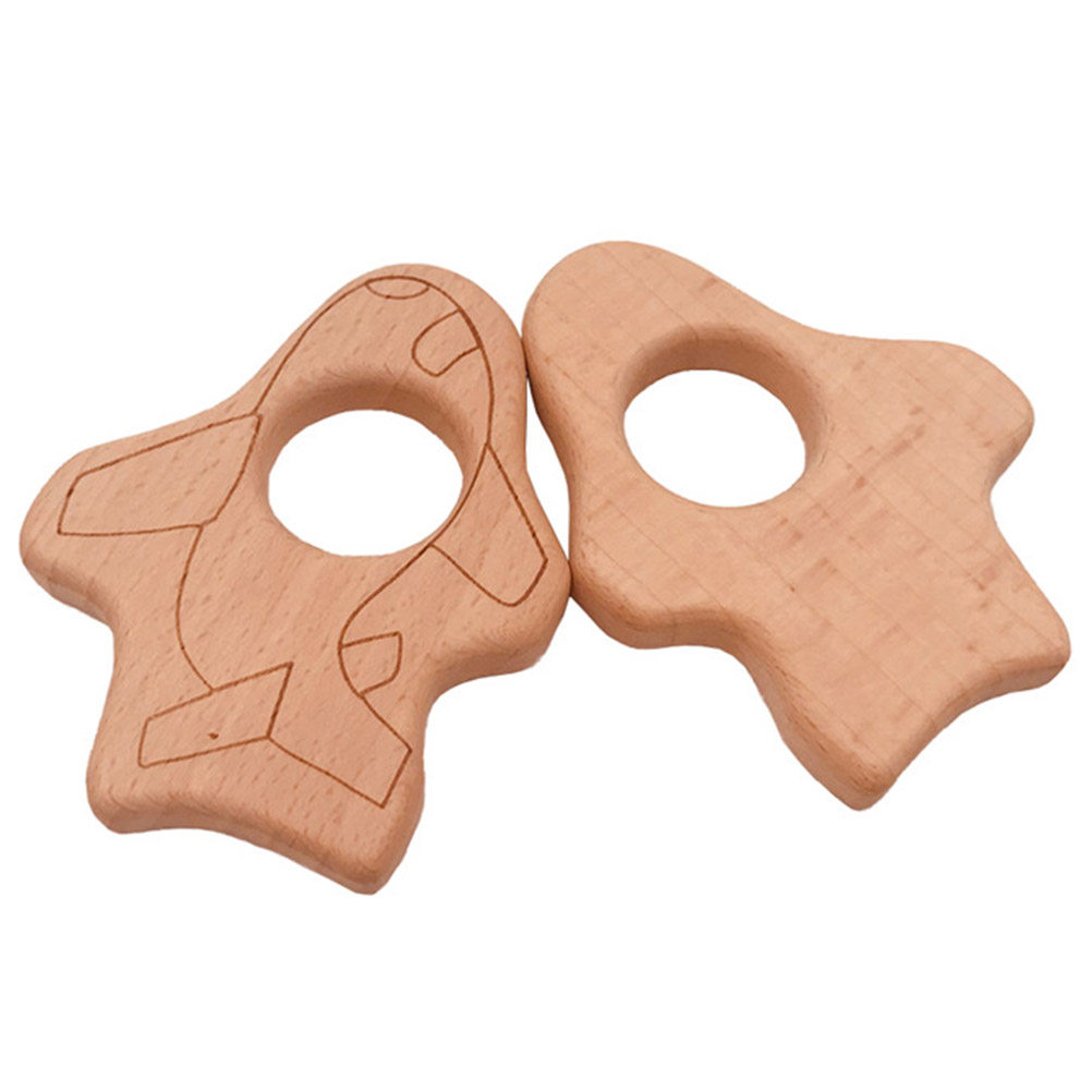 Baby Products Natural - 2Pcs Natural Wooden Airplane Teether Safe